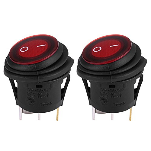 Rocker Toggle Switch 2pcs 12V 20A Waterproof Rocker Switches 3Pin Round On-Off Switch with Red LED Light for Car Auto Boat