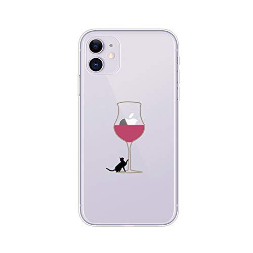 FancyCase Compatible with iPhone 11 Case-New Animal Pattern Soft Silicone Clear Protective iPhone 11 Case Cat with Wine