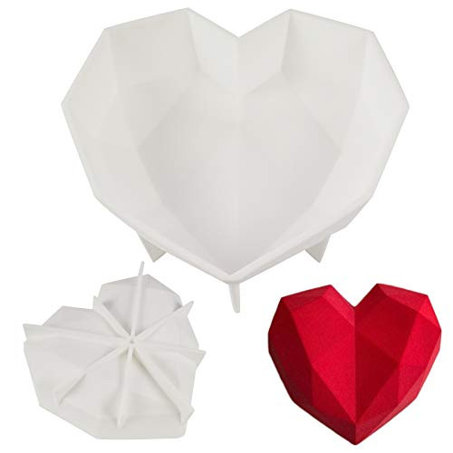 Diamond Heart Mousse Cake Mold Trays Heart Shape Silicone Cake Mold 100 Food-Grade Silicone Baking Pan Non-Sticky Dessert Mold Diamond Love DIY Cake Mold for Mousse Cake Baking Dessert White