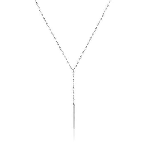 YOOE Womens Girls Simple 14K Gold Y-Shaped Necklace Geometric Bar Pendant Chokers Necklace Adjustable One Word Necklace Silver