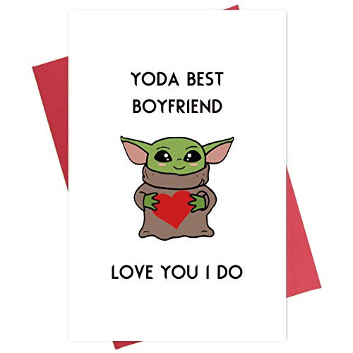 Baby Yoda Valentines Day Anniversary Card for Boyfriend Him Funny Cute Vday Greeting Card