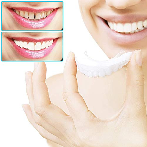 Fake Teeth Denture Teeth Veneer Cosmetic Teeth Instant and Confident Teeth Smlie Veneer Temporary Works for Covering Broken Teeth and Tooth Gap etc_ 1Pc Top and 1Pc Bottom and 2 Adhesive