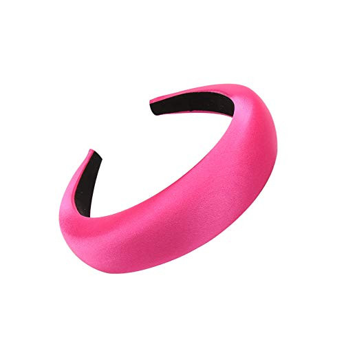 Satin Padded Headbands for Women Solid Plastic Thick Hair Hoop Girls Sponge Non-slip Hairbands Hair Accessories Light red
