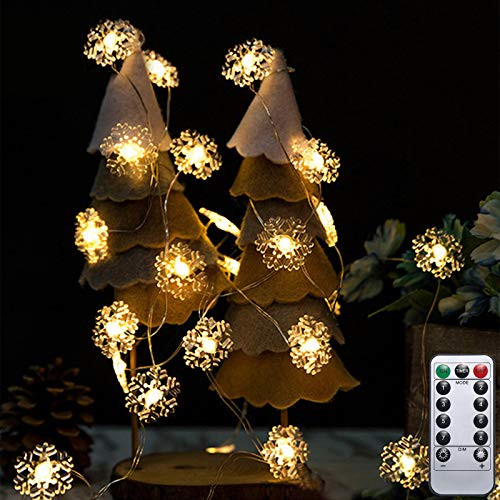 Christmas String Lights Snowflake Decorative LED Lights 13 feet 40 LEDs Battery Powered Fairy String Lights with Remote Starry String Lights Novelty Light for Indoor Outdoor Garden Party Decoration