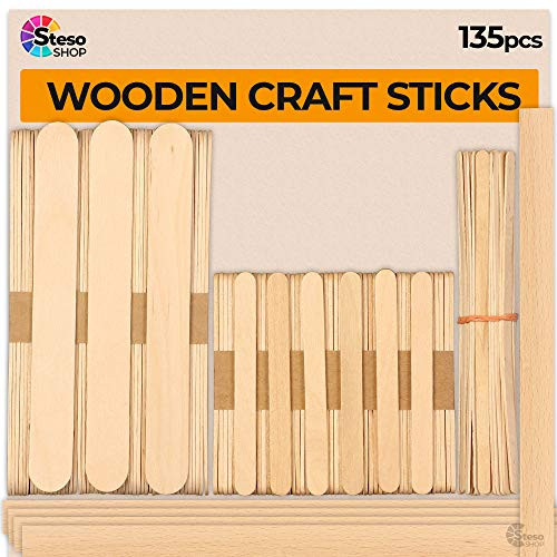 Popsicle Stick Assorted Sizes - Wooden Jumbo Popsicle Stick Craft for Kids Wood - Multi Wooden Sticks Small Variety Size Assortment Kit