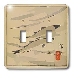 3dRose LLC lsp-157457-2 Ancient Asian Woodcut Art Trout Swimming Double Toggle Switch