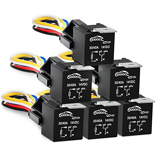 GOOACC 6 Pack Automotive Relay Harness Set 5-Pin 30/40A 12V SPDT with Interlocking Relay Socket and Harnesses,2 years Warranty