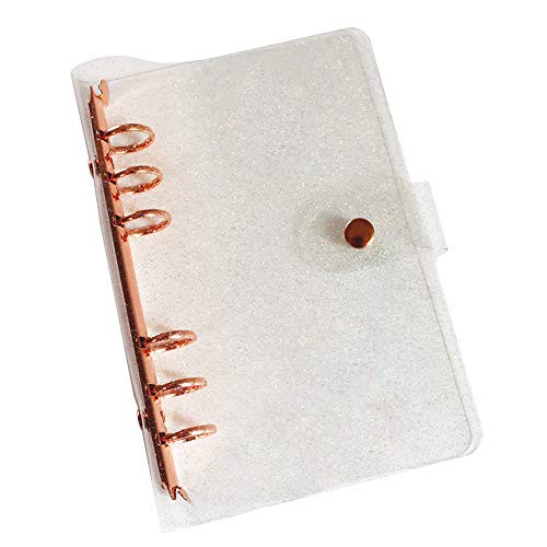 Personal A6 Glitter PVC Binder Cover Clear Soft PVC Notebook Shell 6 Rose Gold Round Ring Binders with Snap Button Closure Loose Leaf Folders Personal A6 Glitter Cover  Rose Gold Binder