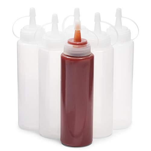 Plastic Condiment Squeeze Bottles with Caps Clear 8 oz 6 Pack