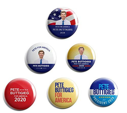 PresidentialElection_com Pete Buttigieg 2020 Campaign Buttons Set of 6 pins - 2_25 inches