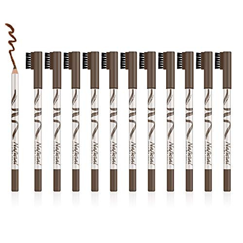 Ownest 12 Pcs Eyebrow Pencil SetWaterproof Long Lasting Eyebrow Pen Slim Eyebrow Pen MakeupDouble-end Design Natural Looking Automatic Eyebrow Makeup-Light Brown