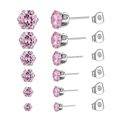 Ear Stud JETO Stainless Steel Ear Stud Piercing Studs Earrings For WomenMen Ear studs Round Cubic Zirconia Inlaid