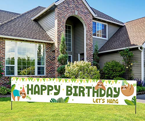 Sloth Birthday Banner Sloth Happy Birthday Sign Sloth Jungle Birthday Party Decorations Lets Hang Sloth Party Supplies Girls Boys