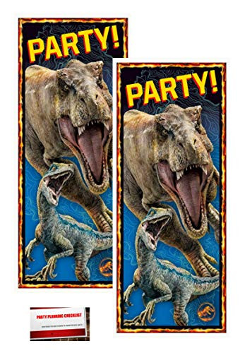 2 Pack Jurassic World Park Plastic Birthday Door Poster 60 x 27 Plus Party Planning Checklist by Mikes Super Store