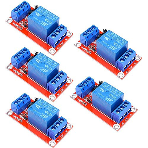 DollaTek 5V 1-Way Relay Module with Optocoupler 1-Way Relay Relay Expansion Board High and Low Trigger with LED Warning Lamp DC 0-5V - 5PCS