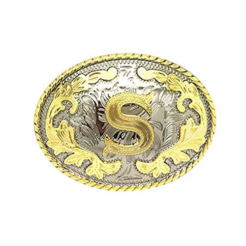 MoliD Initial Letter Belt Buckle Western Cowboy Style Rodeo Large Gold Silver Metal Buckles for Men Women ABC-Z Medium
