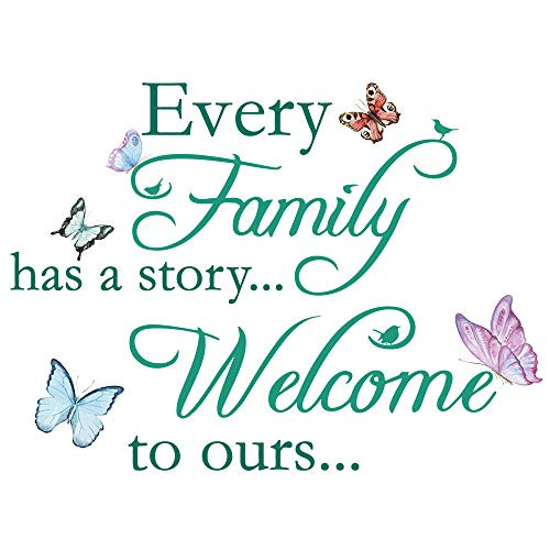 Family Inspirational Quotes Vinyl Wall Decal Stickers Every Family Has A Story Welcome to Ours Colorful Butterfly Pattern Family Decor Removable Vinyl for Bedroom Living Room 11_8×23_6