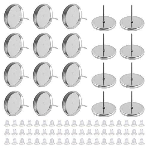 50Pcs 12mm Blank Stud Earring with 100 Pcs Earring Backs Stainless Steel Ear Stud Earring Findings Hypoallergenic Round Earring Posts Cabochon Earring Bezel Settings for DIY Jewelry Making 50Pcs 12mm Blank Stud Earring with 100 Pcs Earring Backs Stainless Steel Ear Stud Earring Findings Hypoallergenic Round Earring Posts Cabochon Earring Bezel Settings for DIY Jewelry Making