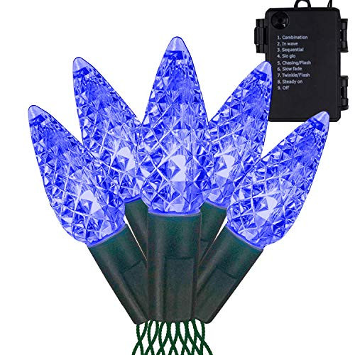 FUNPENY C6 Christmas String Lights 50 LED 17ft Fairy Lights with 8 Lighting Modes Battery Operated Indoor Outdoor String Lights for Patio Christmas Party Decoration Blue Battery Not Include