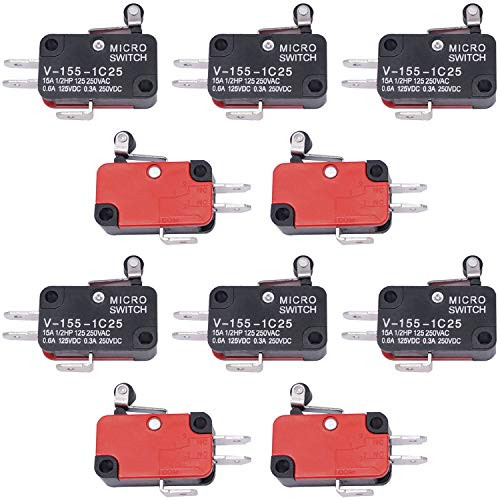 Taiss 10Pcs V-155-1C25 SPDT 1NO 1NC 3Pin Short Straight Hinge Lever Limit Micro Switch