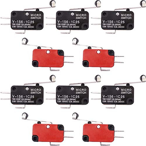 Taiss 10Pcs Roller Lever Arm SPDT NONC Momentary Micro Switches for CNC Router Micro Limit Switch V-156-1C25