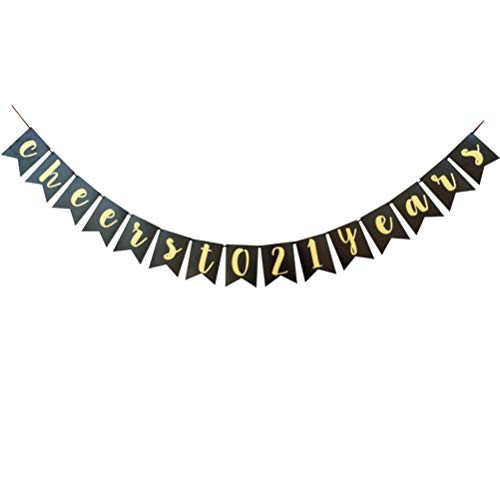 21th Birthday Party Decorations - Cheers to 21 Years Banner Perfect 21Years Old Party Supplies 21th Anniversary Decorations Black and Gold