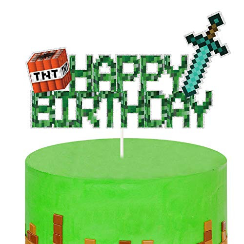 LYNHEVA Glitter Pixel Theme Happy Birthday Cake Topper Block Games Theme Cake Topper Gamer Birthday Pixel Video Game Themed Party Decoration Supplies LYNHEVA Glitter Pixel Theme Happy Birthday Cake Topper Block Games Theme Cake Topper Gamer Birthday Pixel Video Game Themed Party Decoration Supplies