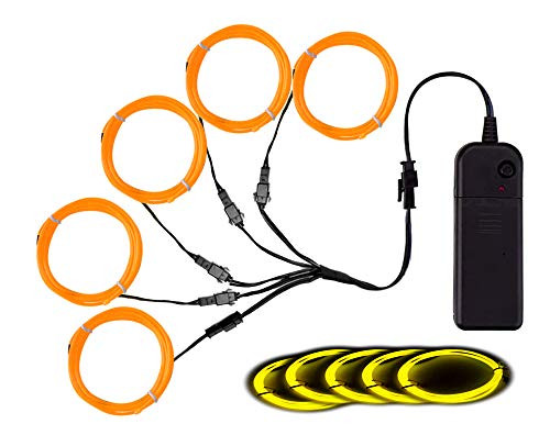 MaxLax EL Wire Yellow Noise Reduction Neon Wire Light 5 in 1 Meter Electroluminescent Wire for Halloween Decoration Christmas Party DIY Decoration