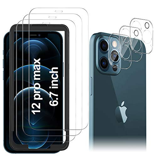 AOYATE Compatible with iPhone 12 Pro Max Screen Protector3 Pack Compatible with iPhone 12 Pro Max Camera Lens Protector Anti-fingerprint Anti-Scratch Tempered Glass Compatible with iPhone 12 Pro Max6_7inch Screen Protector