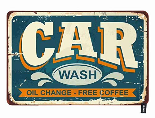 HOSNYE Car Wash Tin Sign Retro Poster with Letter Oil Change Free Coffee Blue Vintage Metal Tin Signs for Men Women Wall Art Decor for Home Bars Clubs Cafes 8x12 Inch