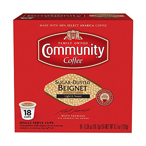 Community Coffee Sugar Dusted Beignet Flavored, Medium Roast, 18 Count Single Serve Coffee Pods, Compatible with Keurig K-Cup Brewers Community Coffee Sugar Dusted Beignet Flavored, Medium Roast, 18 Count Single Serve Coffee Pods, Compatible with Keurig K-Cup Brewers