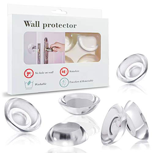 LEAMEERY Door Stopper Wall Protector 6 Pieces Self-Adhesive Door Knob Wall Shield Reusable Clear Silicone Door Knob Wall Protector Washable Round Door Knob Stopper for Wall Table Corner