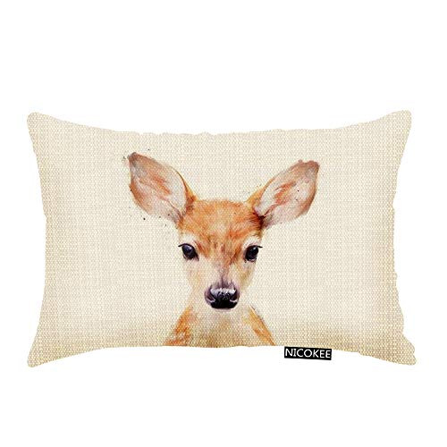 Nicokee Throw Pillow Cover Cute Deer Art Little Animal Brown Decorative Pillow Case Home Decor 20x12 Inches Pillowcase