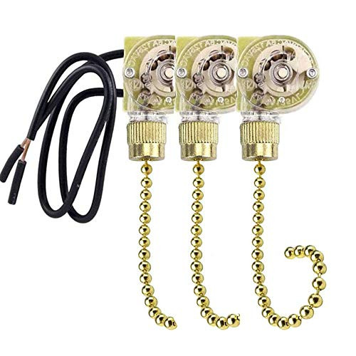 Ceiling Fan Switch Zing Ear ZE-109 Two-wire For Ceiling Light Fans Lamps and Wall Lights Pull Chain Switch Replacement On-Off with Pull Chain3 Pack Brass