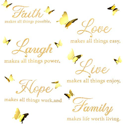 6 Pieces Faith Hope Love Laugh Family Live Wall Decal Sticker Motivational Wall Decal Sticker with 12 Pieces 3D Butterfly Decal Inspirational Quotes Sticker Set for Home Office Decor Golden Glitter 6 Pieces Faith Hope Love Laugh Family Live Wall Decal Sticker Motivational Wall Decal Sticker with 12 Pieces 3D Butterfly Decal Inspirational Quotes Sticker Set for Home Office Decor Golden Glitter