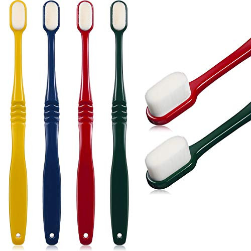 4 Pieces Soft Micro-Nano Manual Toothbrush Extra Soft Bristles Toothbrush with 20000 Bristles for Fragile Gums Adult Kid Children Red Dark Green Yellow Dark Blue