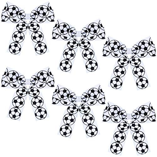 6 Pieces Hair Bows Clips Soccer Ribbon Sports Hair Bows Soccer Bow Clips Soft Bow Tie Hair Barrettes Alligator Hair Clips for Women Girls Hair Accessories