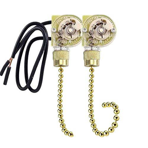 Ceiling Fan Switch Zing Ear ZE-109 Two-wire Light Switch With Pull Cords For Ceiling Light Fans Lamps and Wall Lights Pull Chain Switch Replacement On-Off with Brass Pull Chain2 Pack
