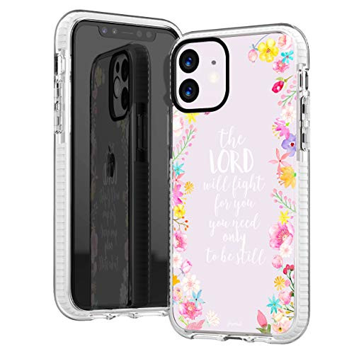 iPhone 11 CaseCute Pink Floral Flowers Rose Daisy Bible Verses Girls Women Power Quote Christ Christian Inspirational Exodus 1414 Trendy Soft Protective Clear Design Case Compatible for iPhone 11