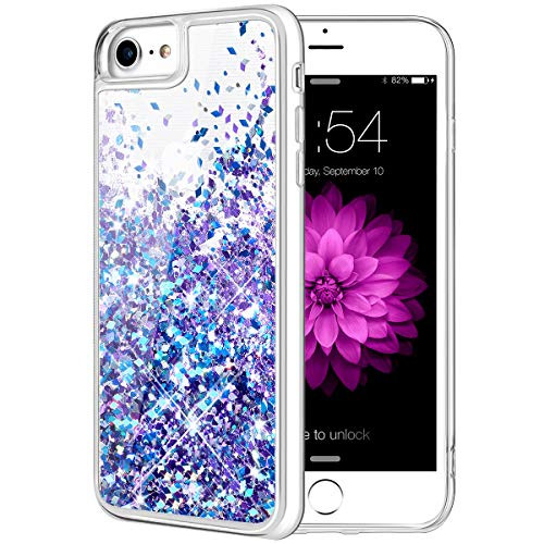 Caka Glitter Case for iPhone 7 8 SE 2020 Case Bling Shining Liquid Flowing Glitter Sparkle Soft Clear TPU Glitter for Women Girls Case for iPhone 7 8 SE 2020 Blue Purple
