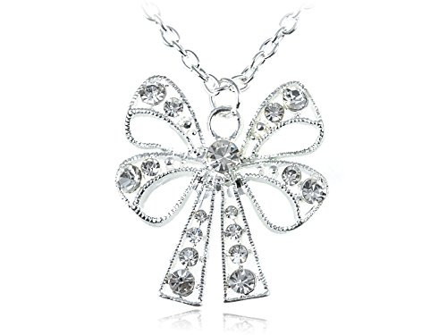Alilang Silver Tone Shine Clear Crystal Rhinestone Ribbon Bow Pendant Necklace Alilang Silver Tone Shine Clear Crystal Rhinestone Ribbon Bow Pendant Necklace