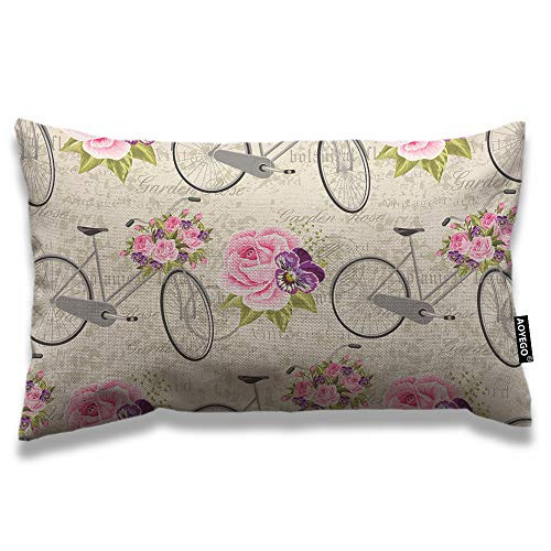 AOYEGO Bicycle Throw Pillow Cover 12x20 Inch Vintage Rustic Garden Rose Pink Flower Bike Rectangle Pillow Cases Home Decorative Cotton Linen Cushion Cover for Bed Sofa AOYEGO Bicycle Throw Pillow Cover 12x20 Inch Vintage Rustic Garden Rose Pink Flower Bike Rectangle Pillow Cases Home Decorative Cotton Linen Cushion Cover for Bed Sofa
