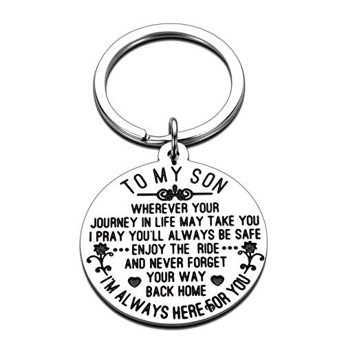 to My Son Inspirational Gifts Keychain for Son Men from Mom Dad Christmas Birthday Graduation Wedding Gift for Him Sons Kids Boys Teen Adult Son IM Always Here for You Family Keychains Present