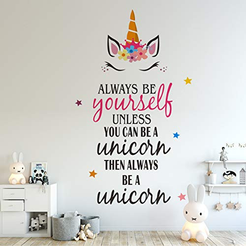 Bamsod Unicorn Wall Stickers Bedroom Decal Kids Room Wall Decoration Vinyl Unicorn Wall Decal Nursery Mural Stickers