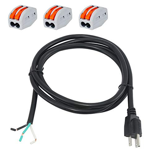 Power Cord Pigtail 3 Prong 18AWG Open Wiring End Heavy Duty SJT Replacement Power Cord 6 Foot Cable NEMA 5-15P Male Wall Plug Power Cable 10A 1250W at 125VAC