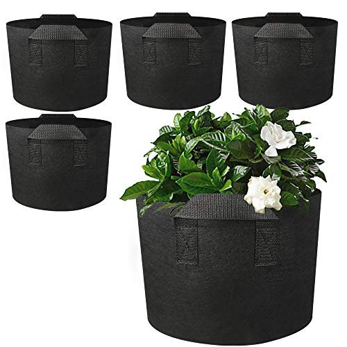 Alotpower Grow Bags 5 Pack 1 Gallon Grow Bags Heavy Duty Thickened Nonwoven Plant Fabric Pots with Handles