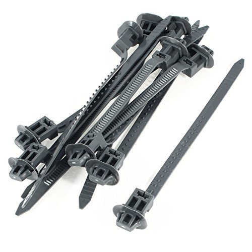 Uxcell Nylon Oval Design Push Mount Cable Tie, 165mmx6.4mm, 10 Pcs, Deep Gray