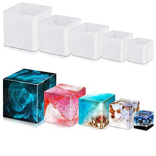 5 PCS Square Resin Moulds Silione FineGood Epoxy Resin Casting Molds DIY Box Resin Mold Silicone Resin Kit Mold for Cup Candle Soap