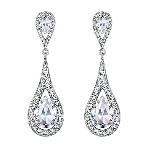 EVER FAITH Womens Austrian Crystal Elegant Dual Teardrop Pierced Dangle Earrings Clear Silver-Tone EVER FAITH Womens Austrian Crystal Elegant Dual Teardrop Pierced Dangle Earrings Clear Silver-Tone