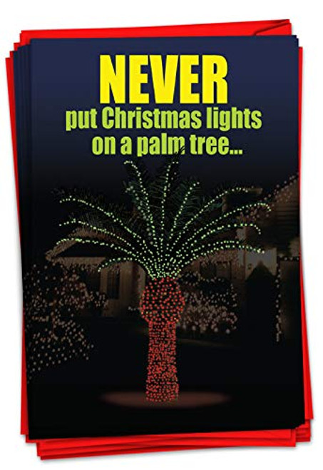 NobleWorks - 12 Adult Merry Christmas Cards Boxed - Funny Holiday Humor Greetings Bulk Notecard Set 1 Design 12 Cards - Christmas Light Palm Tree B1916 NobleWorks - 12 Adult Merry Christmas Cards Boxed - Funny Holiday Humor Greetings Bulk Notecard Set 1 Design 12 Cards - Christmas Light Palm Tree B1916